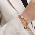 Shangjie OEM joyas Fashion Women Stainless Steel Bracelets 18k Gold Plated Square Freshwater Pearl Bracelets OT Buckle Bracelets